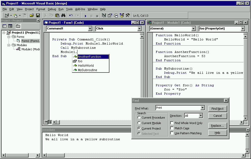 Visual Basic 5.0 running on Windows 98